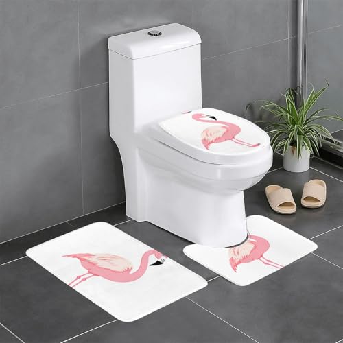 BROLEO 3-teiliges Anti-Rutsch-Fußmatten-Set, bestickter Flamingo-Druck, Badezimmerteppiche für ultimativen Komfort, Hauptbadezimmer von BROLEO