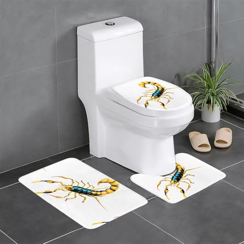 BROLEO 3-teiliges Anti-Rutsch-Fußmatten-Set, bunter Skorpion-Druck, Badezimmerteppiche für ultimativen Komfort, Hauptbadezimmer von BROLEO