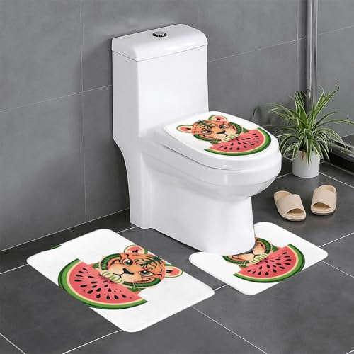 BROLEO 3-teiliges Anti-Rutsch-Fußmatten-Set, buntes Wassermelonen-Tiger-Druck, Badezimmerteppiche für ultimativen Komfort, Hauptbadezimmer von BROLEO