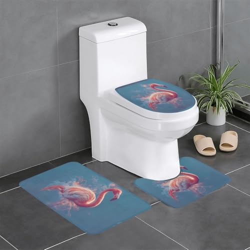 BROLEO 3-teiliges Anti-Rutsch-Fußmatten-Set, eleganter Flamingo-Druck, Badezimmerteppiche für ultimativen Komfort, Hauptbadezimmer von BROLEO