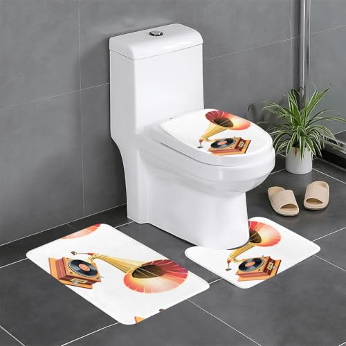 BROLEO 3-teiliges Anti-Rutsch-Fußmatten-Set, farbiger Phonograph-Druck, Badezimmerteppiche für ultimativen Komfort, Hauptbadezimmer von BROLEO