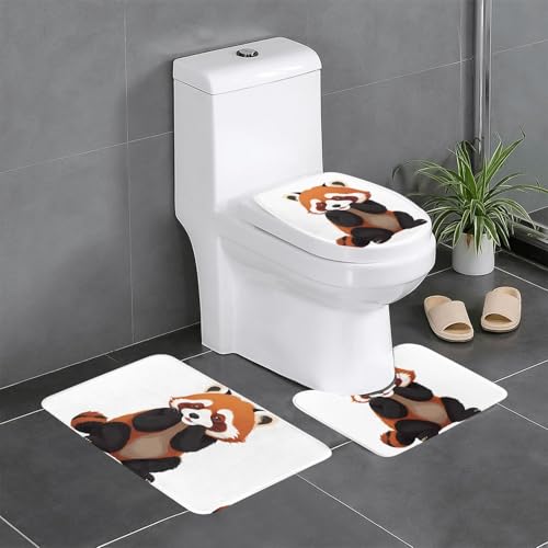 BROLEO 3-teiliges Anti-Rutsch-Fußmatten-Set, roter Panda, mit Tränen, bedruckt, Badezimmerteppiche für ultimativen Komfort, Hauptbadezimmer von BROLEO