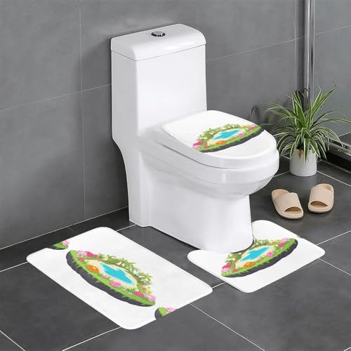 BROLEO 3-teiliges Anti-Rutsch-Fußmatten-Set, schöner Blumeninsel-Druck, Badezimmerteppiche für ultimativen Komfort, Hauptbadezimmer von BROLEO