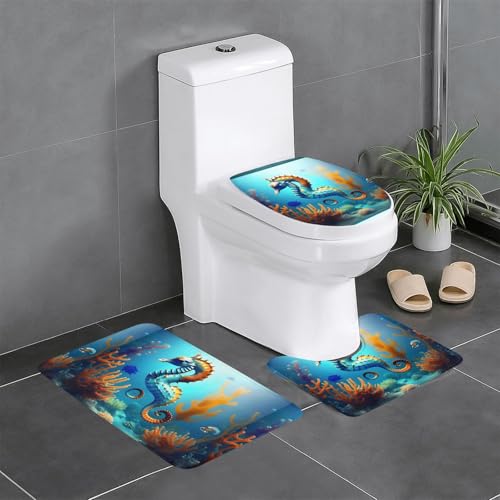 BROLEO 3-teiliges Set mit Badematten im Seepferdchen-Design, rutschfest, schnell trocknend BROLEO 3-teiliges Set mit Badematten im Seepferdchen-Design, rutschfest, schnell trocknend von BROLEO