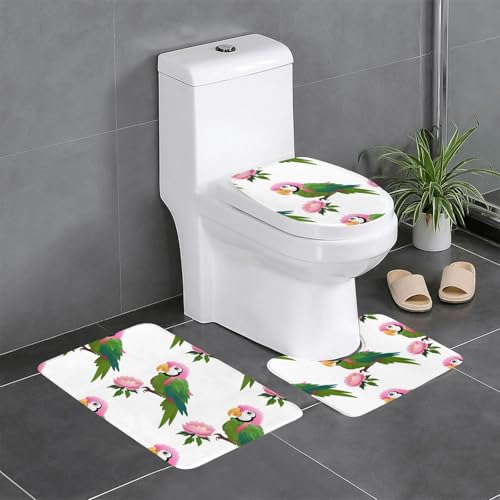 BROLEO 3-teiliges Set mit Pfingstrosen und Papageien-Motiv, Badezimmer-Fußmatten, rutschfest, schnell trocknend BROLEO 3-teiliges Set mit Pfingstrosen und Papageien-Motiv, Badezimmer-Fußmatten, rutschfest, schnell trocknend von BROLEO