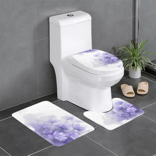 BROLEO 3-teiliges Set mit weißen und violetten Blumendruck, Badezimmer-Fußmatten, Badezimmer-Duschmatten, rutschfest, schnell trocknend BROLEO 3-teiliges Set mit weißen und violetten Blumendruck, Badezimmer-Fußmatten, Badezimmer-Duschmatten, rutschfest, schnell trocknend von BROLEO