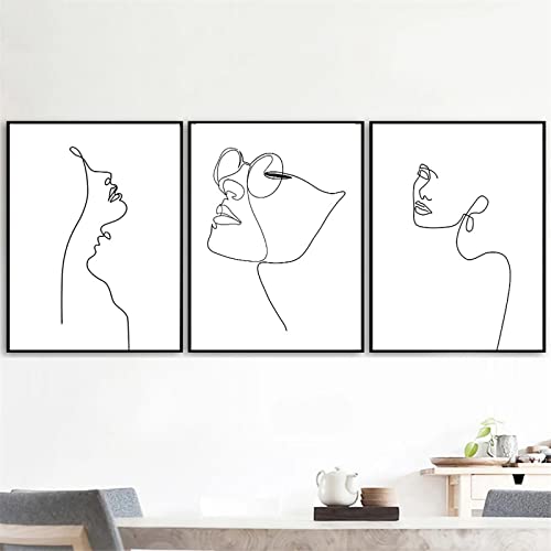 BROLEO Abstraktes Damengesicht Leinwanddruck One-Line-Zeichnung Wandkunst Malerei Frauenkörper minimalistisches Druckbild Wohnzimmerdekoration Poster/kein Rahmen von BROLEO