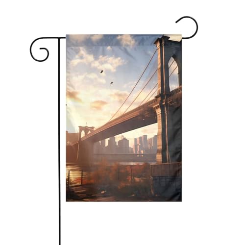 BROLEO Brooklyn Bridge Druck Garten Fahnenmast Outdoor Hofdekoration doppelseitig 30,5 x 45,7 cm von BROLEO
