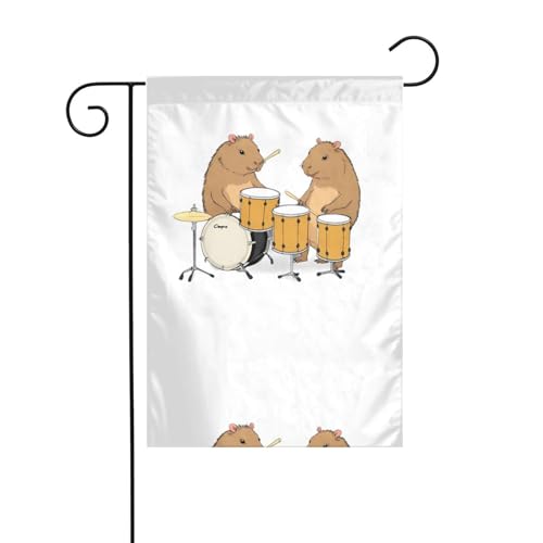 BROLEO Capybara spielt Trommeln Druck Garten Fahnenmast Outdoor Innenhof Dekoration doppelseitig 30,5 x 45,7 cm von BROLEO