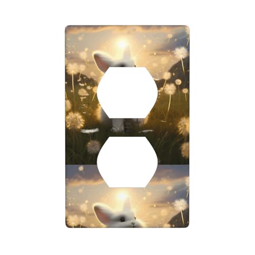 BROLEO Dandelion Mile Wandpaneel mit kleinem weißen Hasen-Druck, Doppelsteckdose, dekorativ für Wohn- und Gewerbebereiche, 11,4 x 7 cm BROLEO Dandelion Mile Wandpaneel mit kleinem weißen Hasen-Druck, Doppelsteckdose, dekorativ für Wohn- und Gewerbebereiche, 11,4 x 7 cm von BROLEO