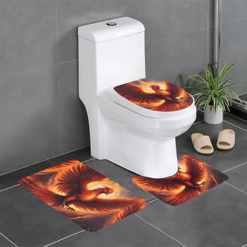BROLEO Ein schöner Phoenix-Druck, rutschfeste Bodenmatte, dreiteiliges Set, Badezimmerteppich, rutschfest, langlebig von BROLEO