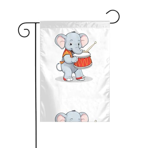 BROLEO Elefant spielt Trommeln Druck Garten Fahnenmast Outdoor Hof Dekoration doppelseitig 30,5 x 45,7 cm von BROLEO