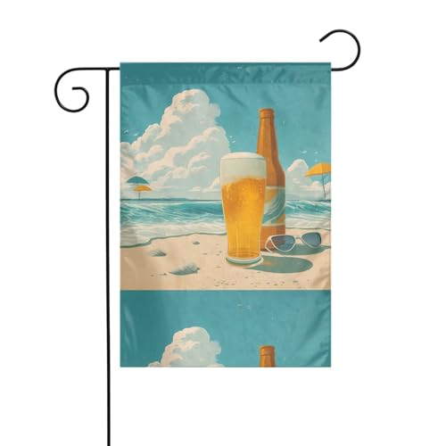 BROLEO Fahnenmast mit Bier am Strand, bedruckt, für den Außenbereich, Innenhof, Dekoration, modisch, 30,5 x 45,7 cm von BROLEO