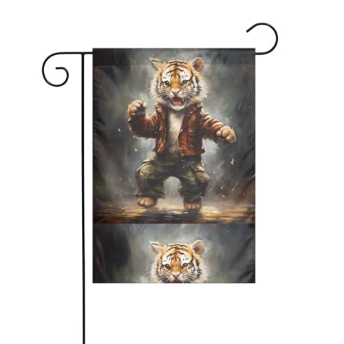 BROLEO Fahnenmast mit tanzendem Tigerjunges, bedruckt, für den Außenbereich, Innenhof, Dekoration, modisch, 30,5 x 45,7 cm von BROLEO