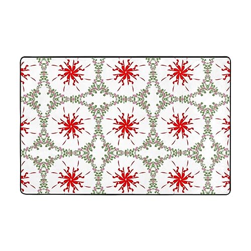 BROLEO Flanell-Bodenmatte mit grünen Blättern und roten Blumen, 91,4 x 61 cm: feiner Samt, absorbiert Wasser, langlebig, weich von BROLEO