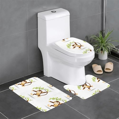 BROLEO Frecher Affe springt zwischen Bäumen, dreiteiliges Set von Badezimmer-Fußmatten, Badezimmer-Duschmatten, rutschfest, schnell trocknend BROLEO Frecher Affe springt zwischen Bäumen, dreiteiliges Set von Badezimmer-Fußmatten, Badezimmer-Duschmatten, rutschfest, schnell trocknend von BROLEO