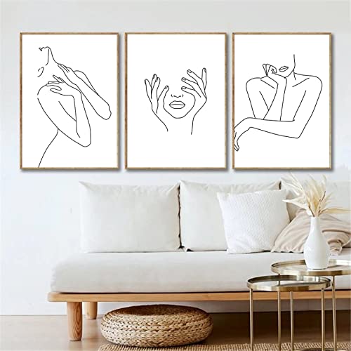 BROLEO Hand Frau Körper Linie Leinwand Malerei weibliches Gesicht Lippen Wand Kunstdruck abstrakte Poster minimalistische Wandbilder Wohnzimmer Dekor/kein Rahmen-50x70cmx3P von BROLEO
