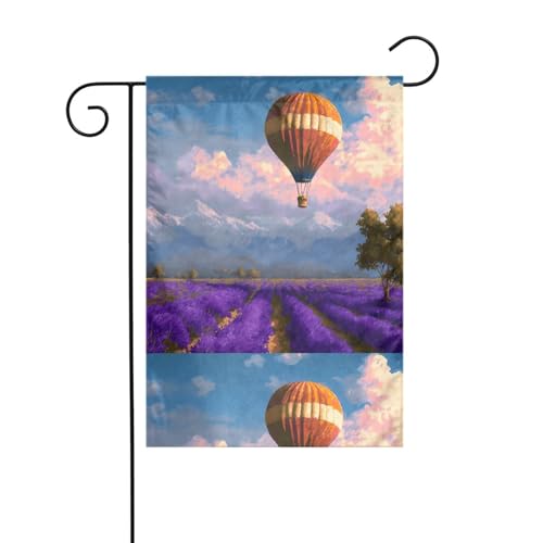 BROLEO Heißluftballon auf Lavendelfarm Druck Gartenflaggenmast Outdoor Hofdekoration doppelseitig 30,5 x 45,7 cm von BROLEO