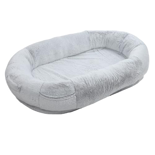 BROLEO Human Hundebett Ergonomisches Design Haustierbett Tragbare Verhindern Rutschen Abnehmbare Abdeckung Farbverlauf Grau mit Tasche für Schlafzimmer im Freien (135 * 85 * 30 cm) von BROLEO