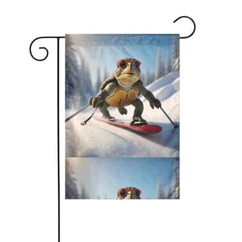 BROLEO Kleine Schildkröte Skifahren Druck Garten Fahnenmast Outdoor Innenhof Dekoration doppelseitig 30,5 x 45,7 cm von BROLEO