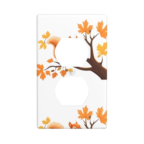 BROLEO Kleines Eichhörnchen auf dem Ahornbaum, bedruckt, Doppelsteckdose, Wandpaneel, dekorativ für Wohn- und Gewerbebereiche, 11,4 x 7 cm von BROLEO