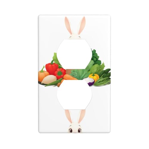 BROLEO Kleines Kaninchen unter Gemüse, bedruckt, Doppelsteckdose, Wandpaneel, dekorativ für Wohn- und Gewerbebereiche, 11,4 x 7 cm BROLEO Kleines Kaninchen unter Gemüse, bedruckt, Doppelsteckdose, Wandpaneel, dekorativ für Wohn- und Gewerbebereiche, 11,4 x 7 cm von BROLEO