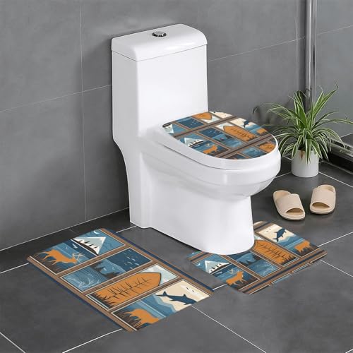 BROLEO Lodge Bär Hirsch Fisch Druck rutschfeste Bodenmatte dreiteiliges Set Badezimmerteppich rutschfest langlebig BROLEO Lodge Bär Hirsch Fisch Druck rutschfeste Bodenmatte dreiteiliges Set Badezimmerteppich rutschfest langlebig von BROLEO