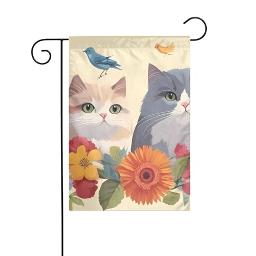 BROLEO Lustige Katzen Vögel und Blumen Druck Garten Fahnenmast Outdoor Hof Dekoration Mode 30,5 x 45,7 cm von BROLEO