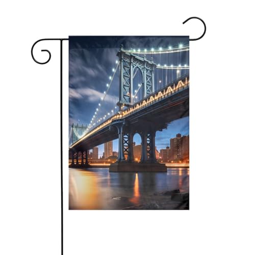 BROLEO New York Manhattan Bridge Night Druck Garten Fahnenmast Outdoor Hofdekoration doppelseitig 30,5 x 45,7 cm von BROLEO