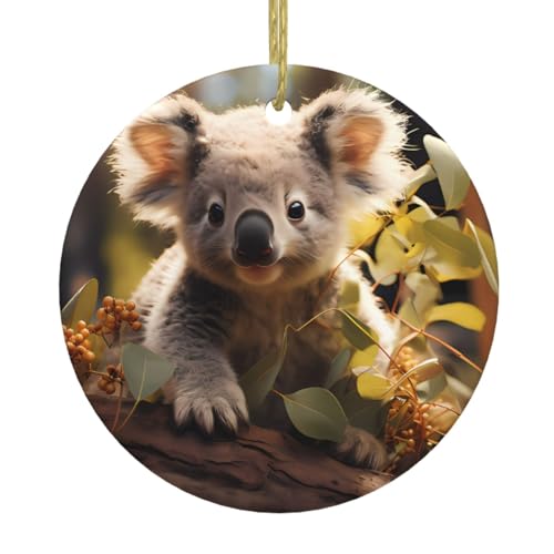 BROLEO Niedlicher Koala-Pflanzen-Weihnachtsanhänger aus Keramik, rund, Dekoration – Hängeornament für Geschäfte und Häuser – 7,4 cm von BROLEO