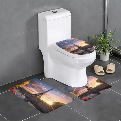 BROLEO Paris Eiffelturm Frankreich Druck rutschfeste Bodenmatte dreiteiliges Set Badezimmerteppich rutschfest langlebig von BROLEO