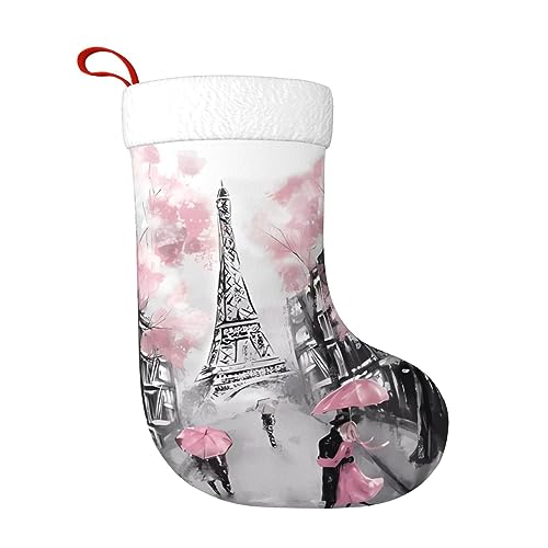 BROLEO Paris Street Eiffelturm Rosa Floral Weihnachten Dekorative Strümpfe - Festliche Urlaub Zubehör für Partys und Gemeinschaftsveranstaltungen von BROLEO