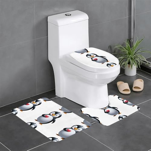 BROLEO Pinguin mit Herz-Aufdruck, dreiteiliges Set aus Badezimmer-Fußmatten, Badezimmer-Duschmatten, rutschfest, schnell trocknend BROLEO Pinguin mit Herz-Aufdruck, dreiteiliges Set aus Badezimmer-Fußmatten, Badezimmer-Duschmatten, rutschfest, schnell trocknend von BROLEO
