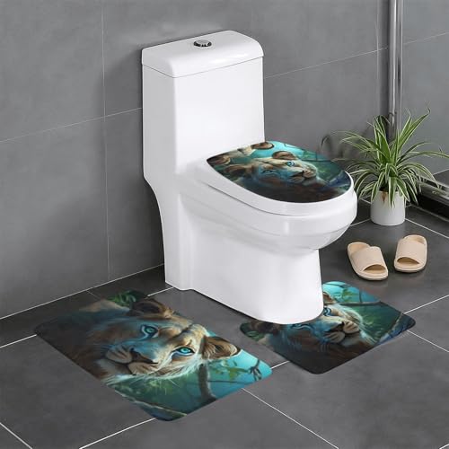 BROLEO Rutschfeste Bodenmatte, Löwin mit blau-grünen Augen, dreiteiliges Set, Badezimmerteppich, rutschfest, langlebig BROLEO Rutschfeste Bodenmatte, Löwin mit blau-grünen Augen, dreiteiliges Set, Badezimmerteppich, rutschfest, langlebig von BROLEO