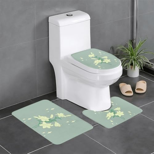 BROLEO Rutschfeste Bodenmatte mit Cartoon-Lilien-Druck, dreiteiliges Set, Badezimmerteppich, rutschfest, langlebig BROLEO Rutschfeste Bodenmatte mit Cartoon-Lilien-Druck, dreiteiliges Set, Badezimmerteppich, rutschfest, langlebig von BROLEO