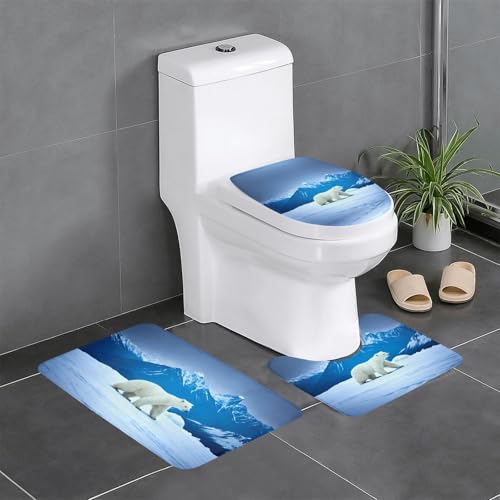 BROLEO Rutschfeste Bodenmatte mit Eisbär-Aufdruck, dreiteiliges Set, Badezimmerteppich, rutschfest, langlebig von BROLEO
