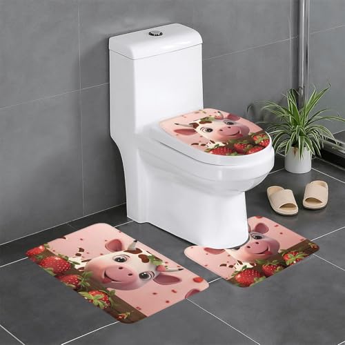 BROLEO Rutschfeste Bodenmatte mit Kühen und Erdbeeren, dreiteiliges Set, Badezimmerteppich, rutschfest, langlebig BROLEO Rutschfeste Bodenmatte mit Kühen und Erdbeeren, dreiteiliges Set, Badezimmerteppich, rutschfest, langlebig von BROLEO