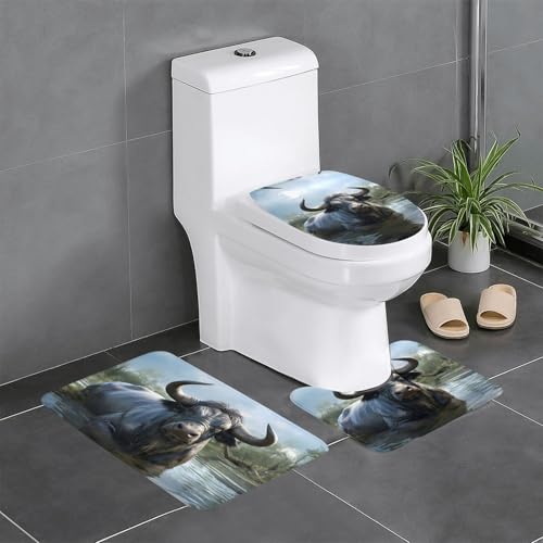 BROLEO Rutschfeste Bodenmatte mit Wasserbüffeldruck, dreiteiliges Set, Badezimmerteppich, rutschfest, langlebig BROLEO Rutschfeste Bodenmatte mit Wasserbüffeldruck, dreiteiliges Set, Badezimmerteppich, rutschfest, langlebig von BROLEO