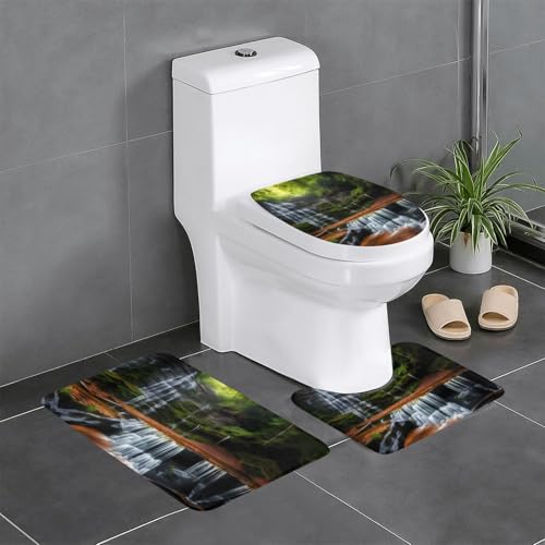 BROLEO Rutschfeste Bodenmatte mit Wasserfall-Ansicht, dreiteiliges Set, Badezimmerteppich, rutschfest, langlebig von BROLEO