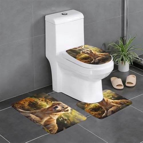 BROLEO Rutschfeste Bodenmatte mit goldenem Retriever-Druck, dreiteiliges Set, Badezimmerteppich, rutschfest, langlebig BROLEO Rutschfeste Bodenmatte mit goldenem Retriever-Druck, dreiteiliges Set, Badezimmerteppich, rutschfest, langlebig von BROLEO