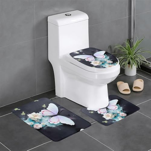 BROLEO Rutschfeste Bodenmatte mit weißem Schmetterlingsdruck, dreiteiliges Set, Badezimmerteppich, rutschfest, langlebig BROLEO Rutschfeste Bodenmatte mit weißem Schmetterlingsdruck, dreiteiliges Set, Badezimmerteppich, rutschfest, langlebig von BROLEO