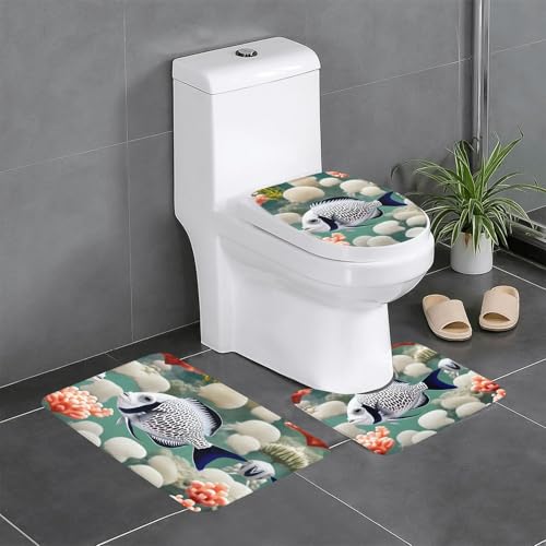 BROLEO Rutschfeste Bodenmatte mit weißem tropischem Fischdruck, dreiteiliges Set, Badezimmerteppich, rutschfest, langlebig BROLEO Rutschfeste Bodenmatte mit weißem tropischem Fischdruck, dreiteiliges Set, Badezimmerteppich, rutschfest, langlebig von BROLEO