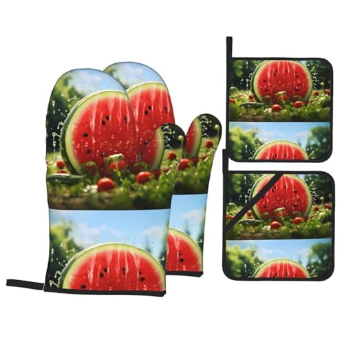 BROLEO Schönes Backset mit Wassermelonen-Druck, Ofenhandschuhe, verdickter und isolierter vierteiliger Anzug BROLEO Schönes Backset mit Wassermelonen-Druck, Ofenhandschuhe, verdickter und isolierter vierteiliger Anzug von BROLEO