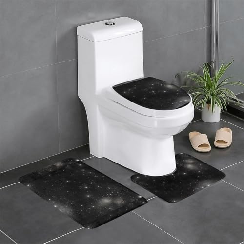 BROLEO Schwarz-Weiß-Galaxie-Druck, dreiteiliges Set von Badezimmer-Fußmatten, Badezimmer-Duschmatten, rutschfest, schnell trocknend BROLEO Schwarz-Weiß-Galaxie-Druck, dreiteiliges Set von Badezimmer-Fußmatten, Badezimmer-Duschmatten, rutschfest, schnell trocknend von BROLEO
