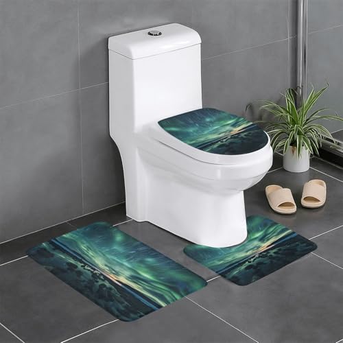 BROLEO Sea under the Aurora Borealis-Druck, rutschfeste Bodenmatte, dreiteiliges Set, Badezimmerteppich, rutschfest, langlebig BROLEO Sea under the Aurora Borealis-Druck, rutschfeste Bodenmatte, dreiteiliges Set, Badezimmerteppich, rutschfest, langlebig von BROLEO