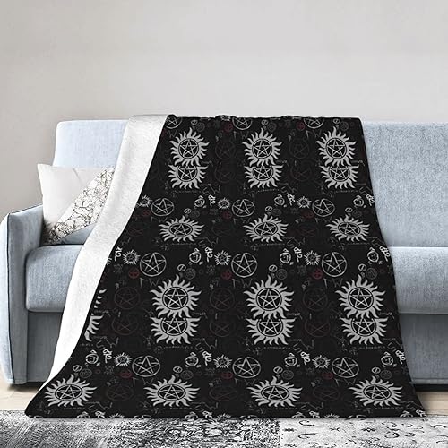 BROLEO Supernatural Symbols schwarze 203,2 x 152,4 cm ultraweiche Micro-Fleece-Decke – pflegeleicht und langlebig, geeignet für Bett, Sofa, Camping von BROLEO