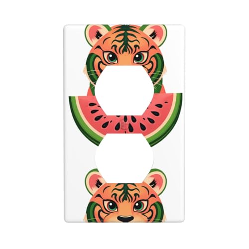 BROLEO Wandpaneel mit buntem Wassermelonen-Tigerdruck, Doppelsteckdose, dekorativ für Wohn- und Gewerbebereiche, 11,4 x 7 cm von BROLEO