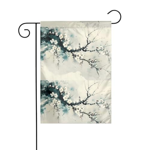 BROLEO Waxing Plum Flower Printing Garten Fahnenmast Outdoor Hofdekoration doppelseitig 30,5 x 45,7 cm von BROLEO