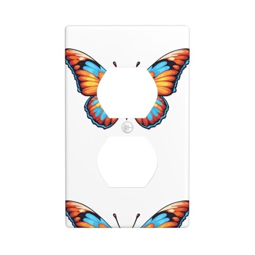 BROLEO mıed Wandpaneel mit buntem Schmetterlingsdruck, Doppelsteckdose, dekorativ für Wohn- und Gewerbebereiche, 11,4 x 7 cm von BROLEO