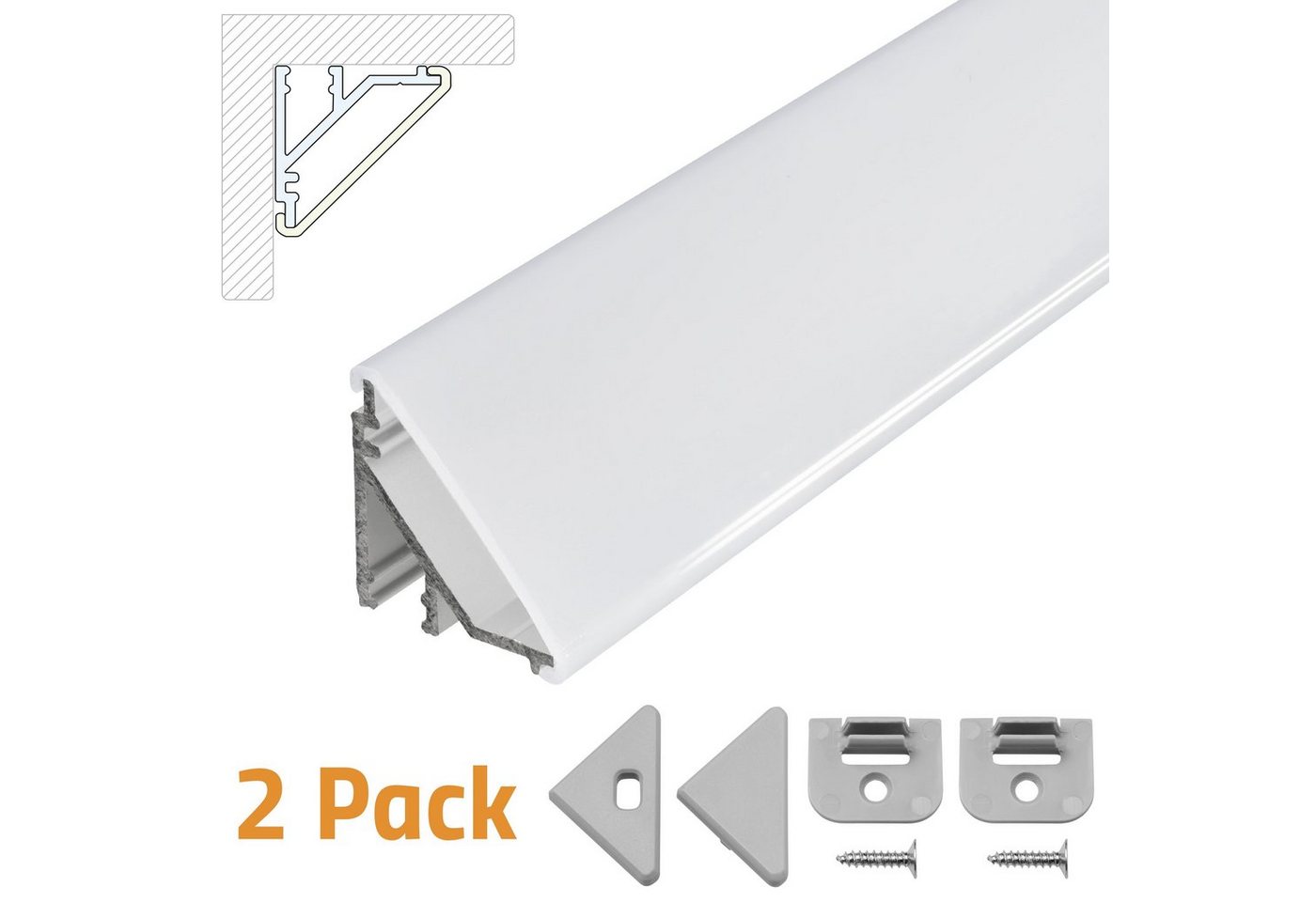 BROLLUX LED-Stripe-Profil LED Profil V24 Set 2x100cm, Eckprofil 45° Aluminium für LEDs Strip als Streifen Lichtleiste von BROLLUX
